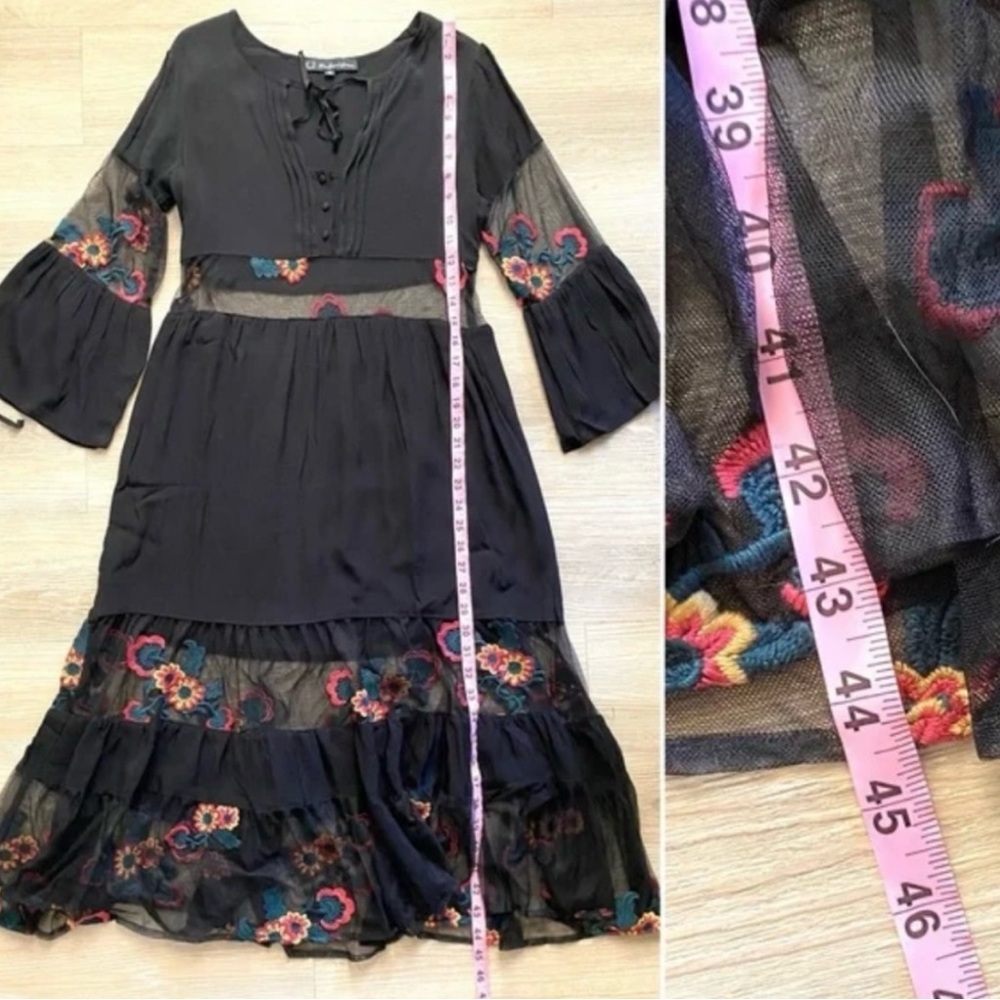 LOWEST PRICE NWOT For Love Lemons Small Black Embroidered Floral Boho Midi Dress - Picture 5 of 14